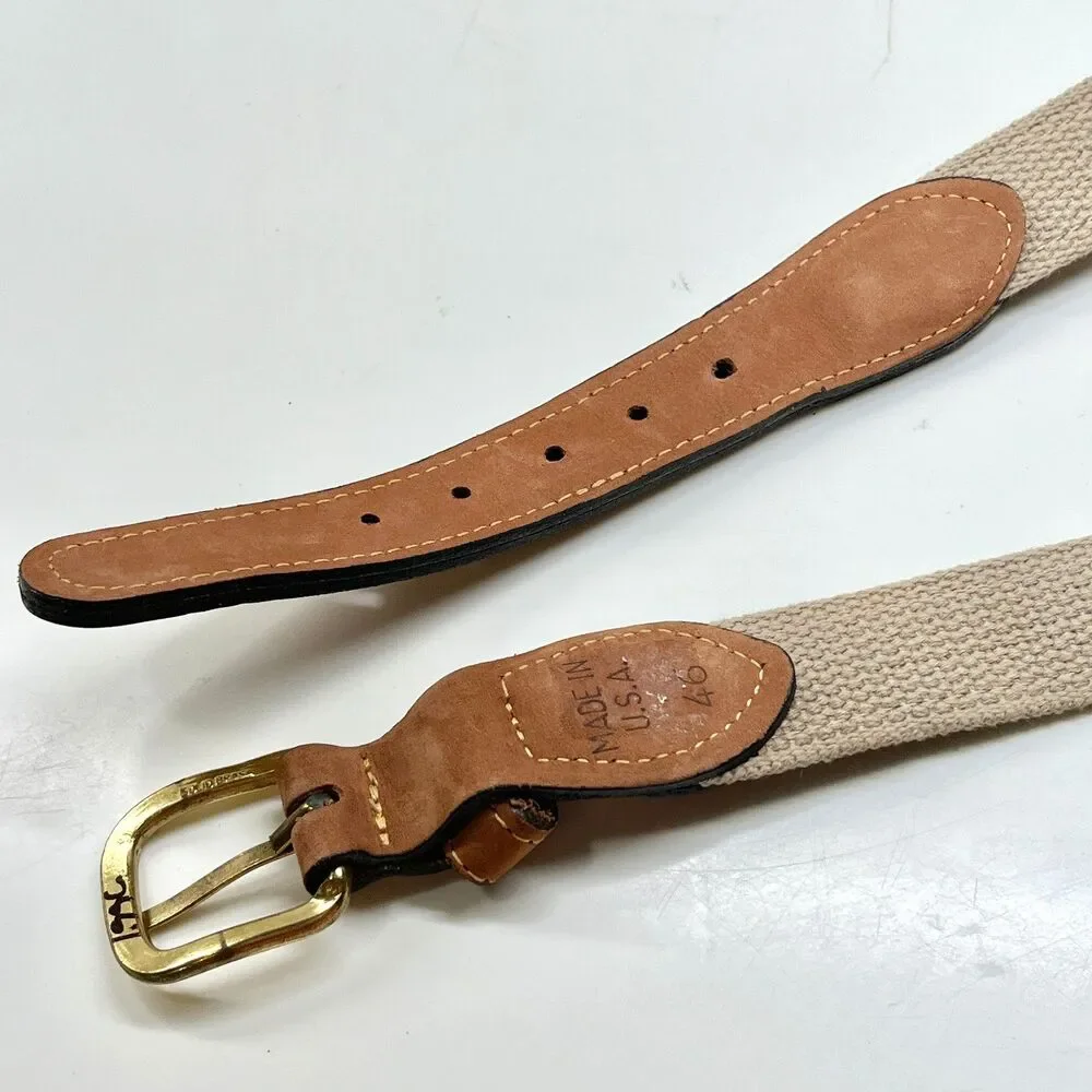 Vtg Zeppelin Mens Manatee Tan Brown Leather Belt Size 46 XL Nautical Brass USA